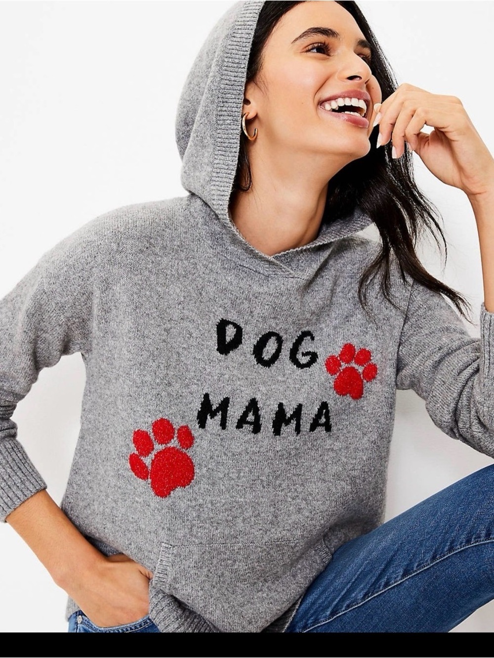 NWT Lou & Grey “ Dog Mama” Soft Hooded Sweater Pockets Small